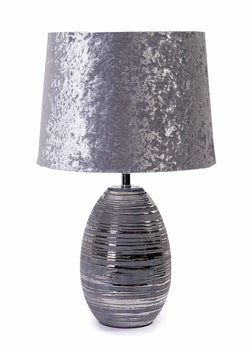 Olivia Grey / Silver Round Ceramic Base & Silver Crushed Velvet Shade-Table Lamp-Chic Concept