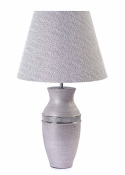 Diamante Jewel Ceramic Base with Grey & Silver Shade Table Lamp