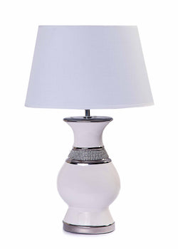 Modern White Jewel Ceramic Base with White Shade-Table Lamp-Chic Concept