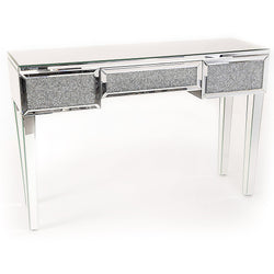 Glitz Mirrored Diamante One Drawer Dressing Table-Mirrored Furniture-Chic Concept