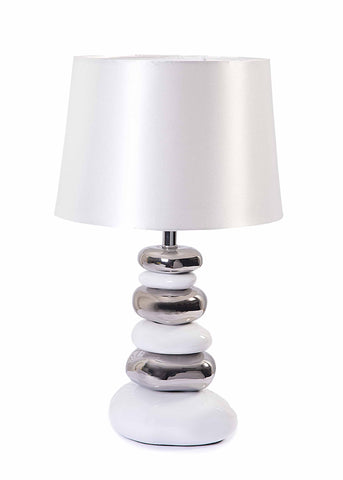 Modern Silver / White Pebble Petra Table Lamp with White Fabric Silk Shade-Table Lamp-Chic Concept
