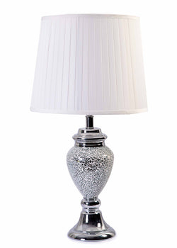 Amelia Silver Crushed Mosaic Crystals Base & White Pleated Fabric Shade-Table Lamp-Chic Concept