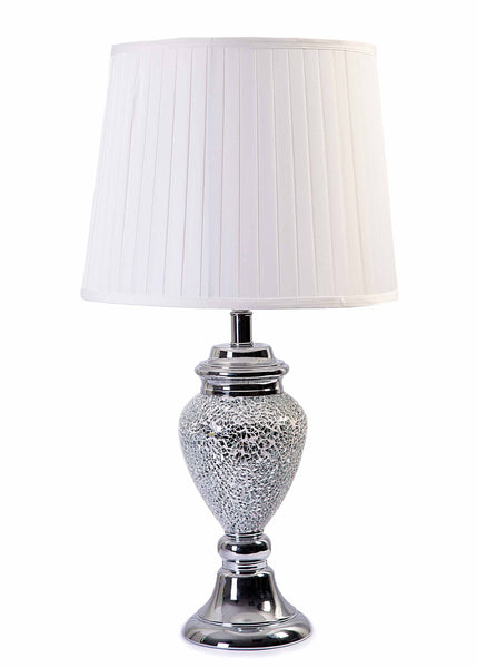 Amelia Silver Crushed Mosaic Crystals Base & White Pleated Fabric Shade-Table Lamp-Chic Concept