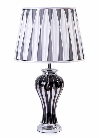 Marble Silver/Black Ceramic Base & Pleated Silk Fabric Shade Table Lamp-Table Lamp-Chic Concept