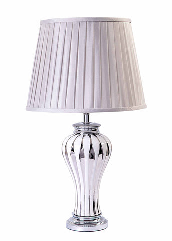 Marble Silver/White Ceramic Base & Pleated Silk Fabric Shade Table Lamp-Table Lamp-Chic Concept