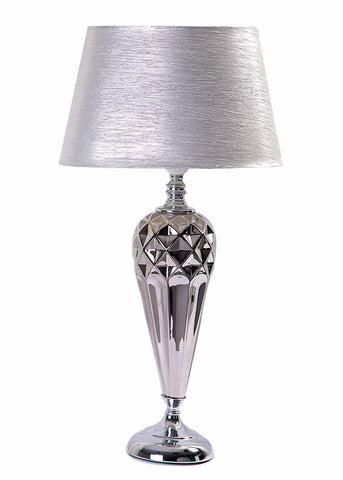 Diamond Silver Ceramic Chrome Base with Shiny Silver Shade Table Lamp