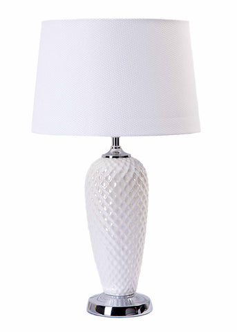 Modern Penn White Ceramic Chrome Base with White Fabric Shade Table Lamp