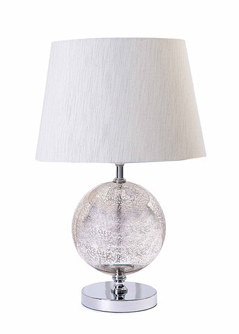 Designer Sphere Round Glass Base with Light Grey Patterned Fabric Shade-Table Lamp-Chic Concept